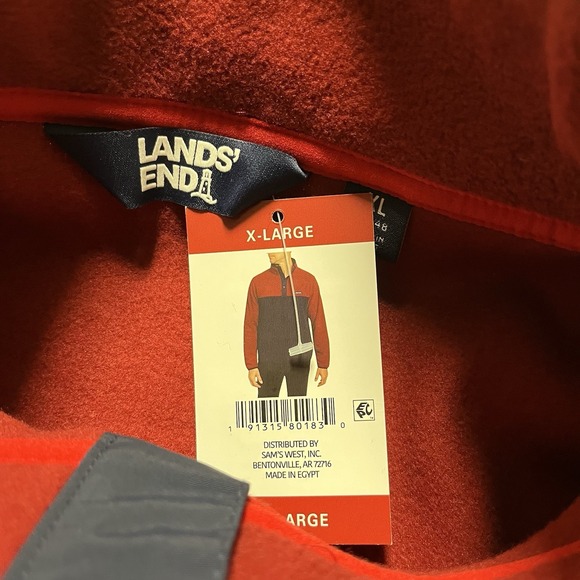 NWT Lands End Sweater Mens Red Blue Fleece 1/4 Snap Outdoor Pullover sz XL - Picture 3 of 10
